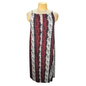 Hula Bay Midi Dress Womens L-13 Tropical Palm‎ Leaf Rayon Summer Vacation Resort
